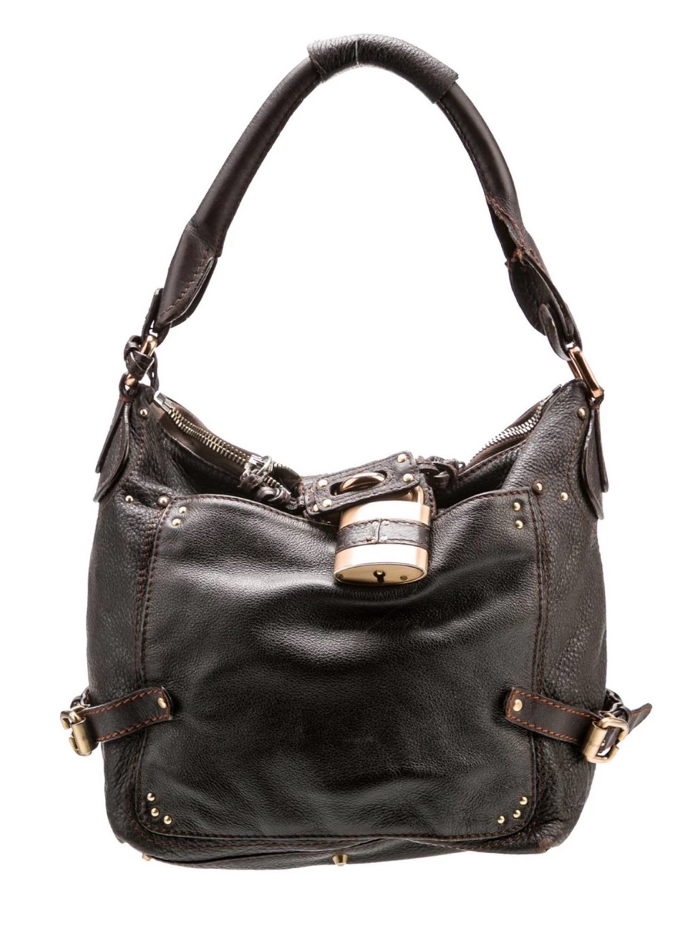 Chloe Paddington Hobo Black Leather Shoulder Bag with Gold-Tone Lock